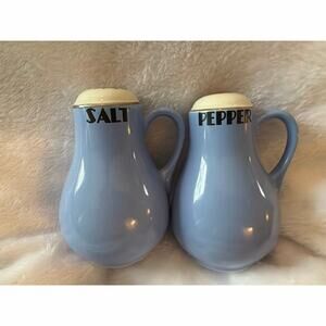 Hall China Rose Parade Cadet Blue Salt Pepper Shakers 2pc Set w/ Cork Stoppers